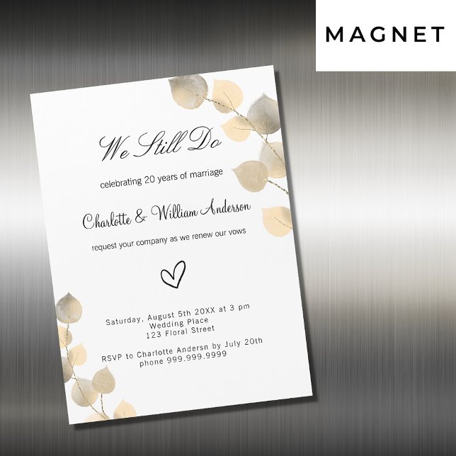 Vow renewal golden eucalyptus white luxury magnetic invitation (Creator Uploaded)