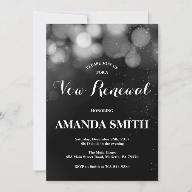 Vow Renewal Invitation Card Silver Glitter (Front)