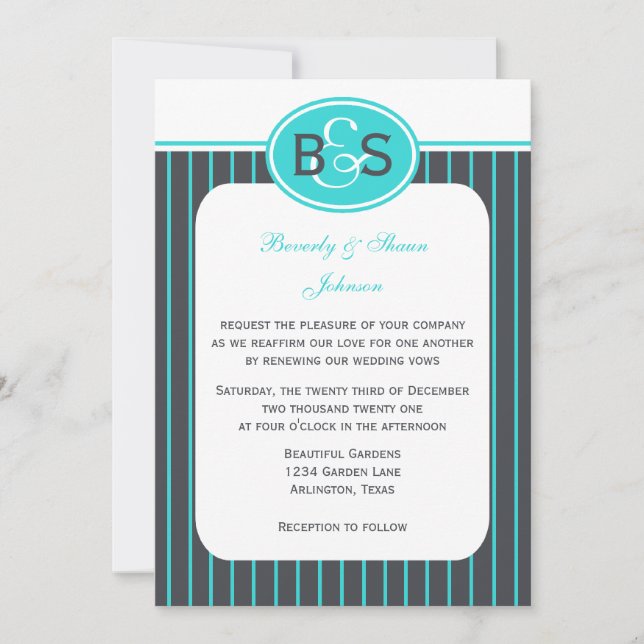 Vow Renewal Robin Egg Blue Stripe Invitation (Front)
