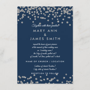 Vow Renewal Silver Faux Glitter Confetti Navy Blue Invitation