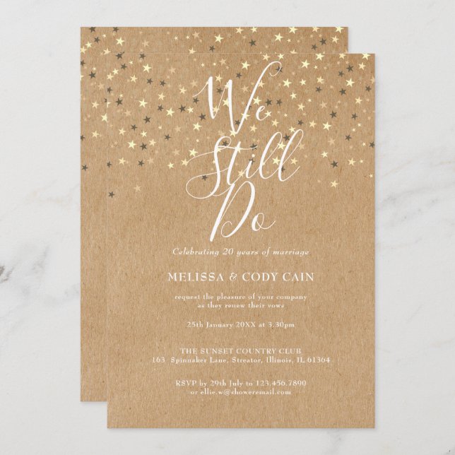 Vow Renewal We Still Do Gold Stars Rustic Kraft Invitation (Front/Back)