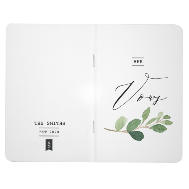 Vows Book Custom Minimalist Greenery Watercolor (Outside)
