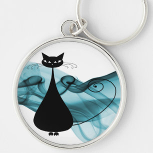 VoxKitty Black Cat on Wave of Blue Keychain