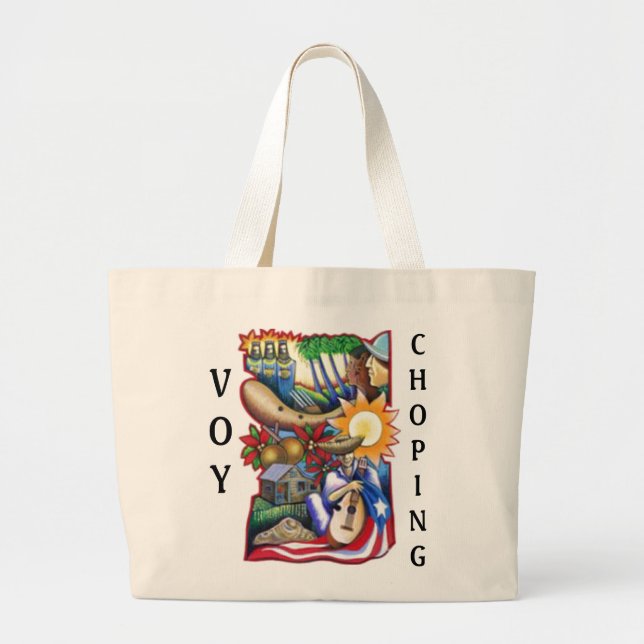Voy Chopping-translated spanglish (Going Shopping) Large Tote Bag (Front)