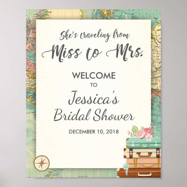 Voyage Affiche de bienvenue de douche nuptiale Mll (Devant)