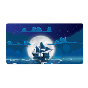 Voyage de bateau à voile en bois au clair de lune