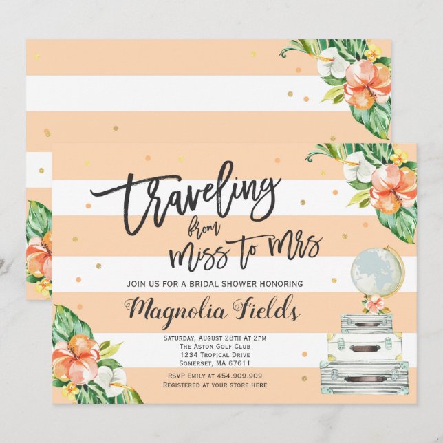 Voyage De Mlle À Mme Fête des mariées Invitation (Devant / Derrière)