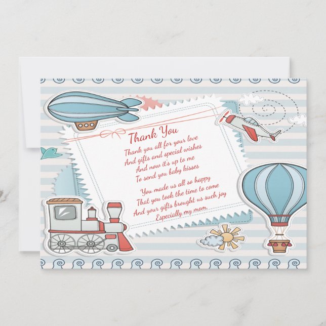 Voyage mignon thème bébé garçon douche Merci (Devant)