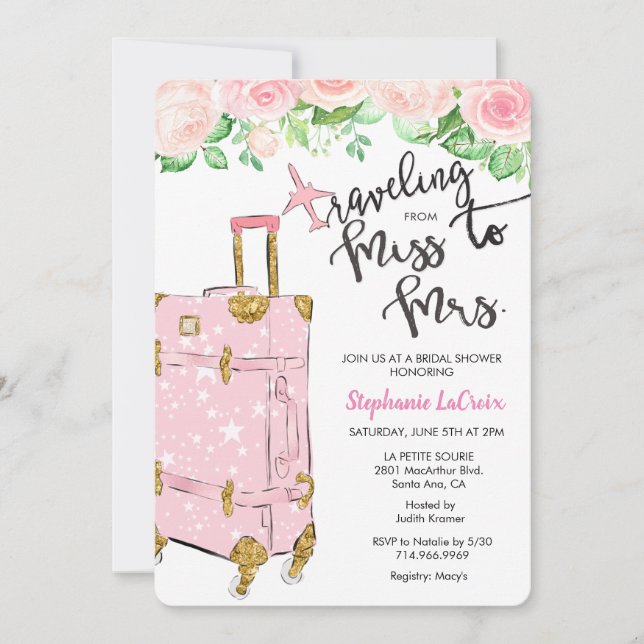 Voyage Miss à Mme Bridal Shower Invitation (Devant)