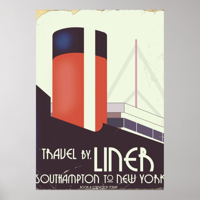 Voyage par Liner - affiche de voyage vintage (Devant)