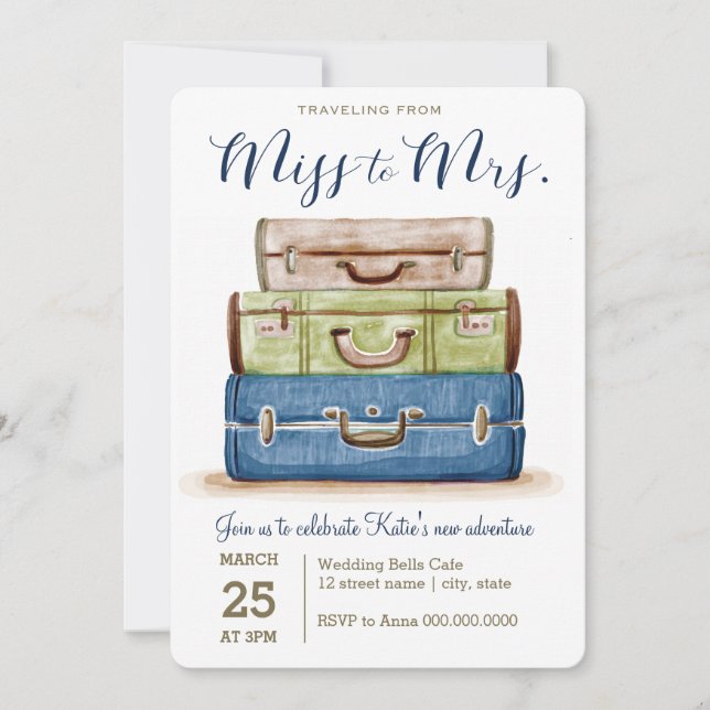 Voyager de Miss à Mme Shower Invitation (Devant)