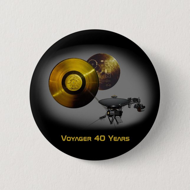 Voyager Spacecraft and Golden Record at 40 2 Inch Round Button (Front)