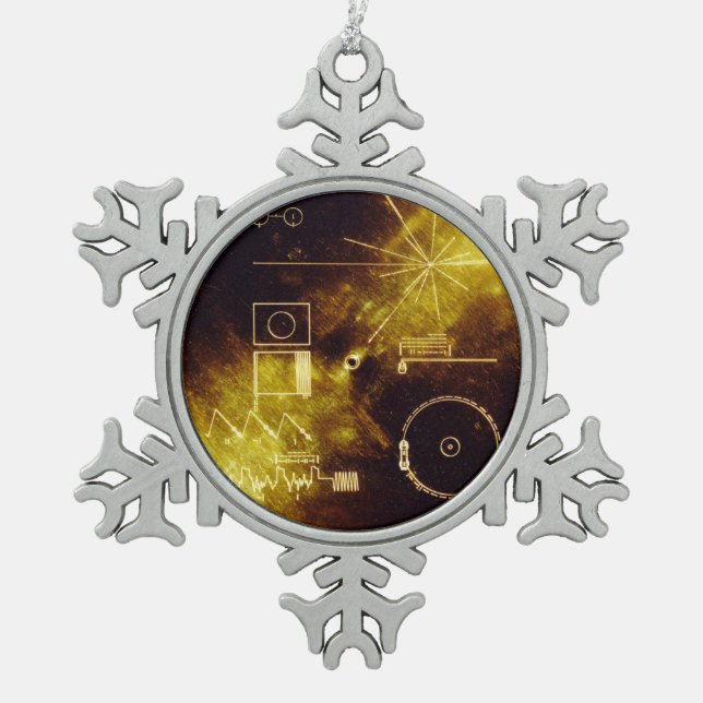 Voyager Spacecraft Golden Record Cover Snowflake Pewter Christmas Ornament (Front)