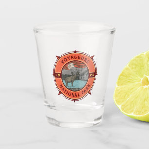 Voyageurs National Park Moose Retro Compass Emblem Shot Glass