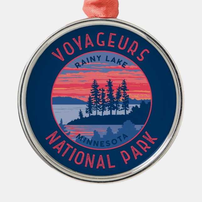 Voyageurs National Park Rainy Lake Art Distressed Metal Ornament (Front)