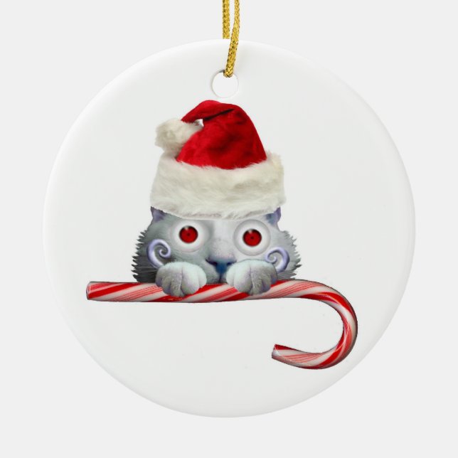 Voyeur Cat Santa Ceramic Ornament (Front)