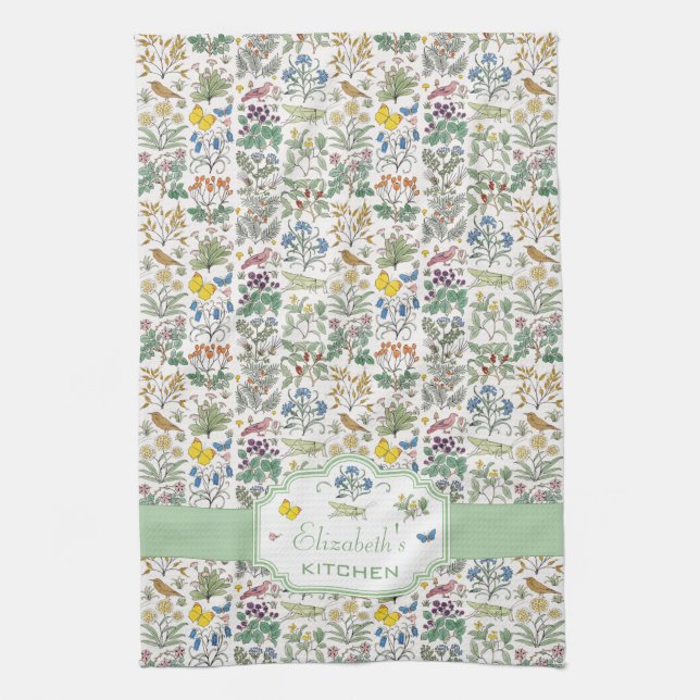Voysey Apothecary Garden Custom Kitchen Tea Towel (Vertical)