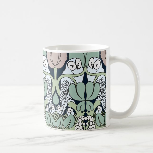 Voysey Art Nouveau Chouette Nid Motif Café Mug (Droite)