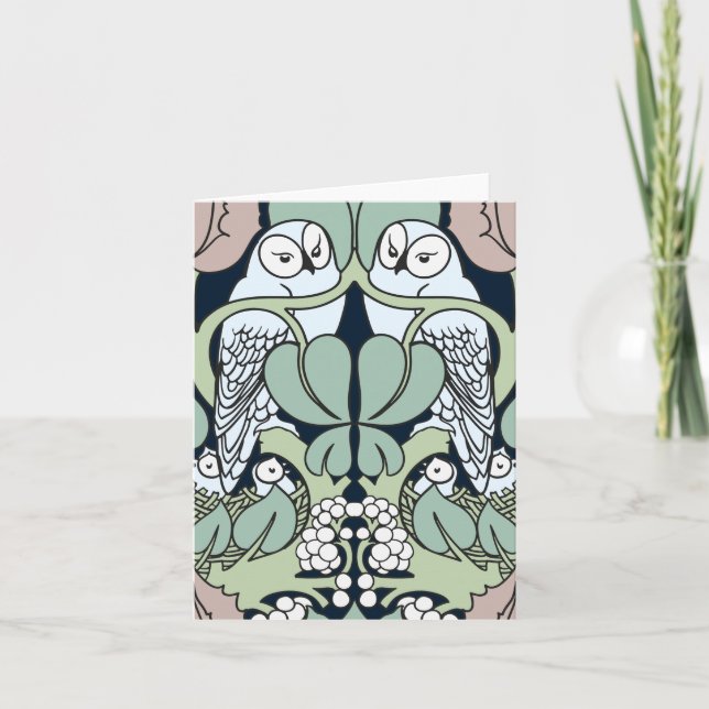 Voysey Art Nouveau Chouette Nid Motif Note Cartes (Devant)