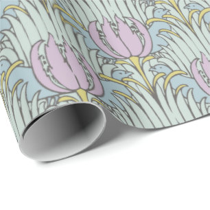 Voysey Bird and Tulip Pattern Arts and Crafts Wrapping Paper