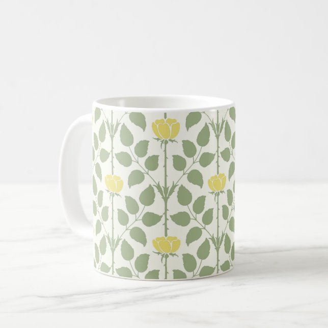 Voysey's Briar Rose, Yellow Coffee Mug (Front Left)