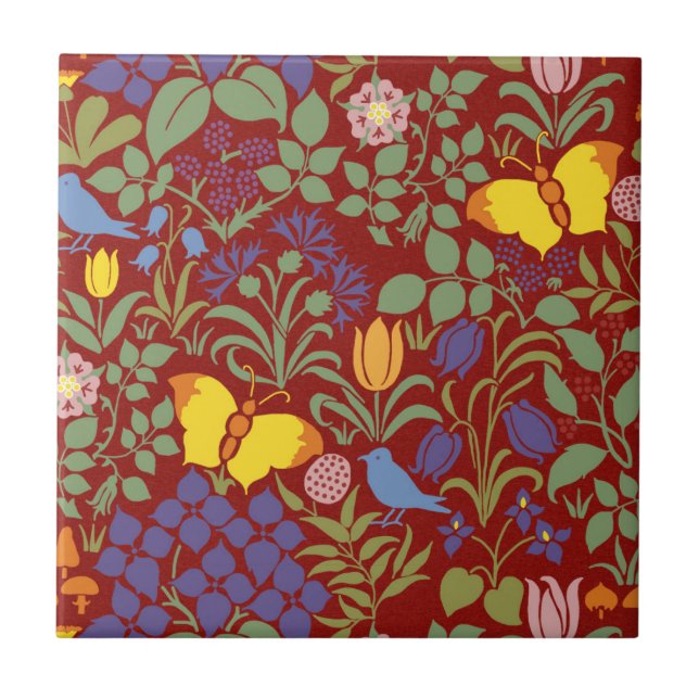 Voysey's Wildflowers Ceramic Tile (Front)