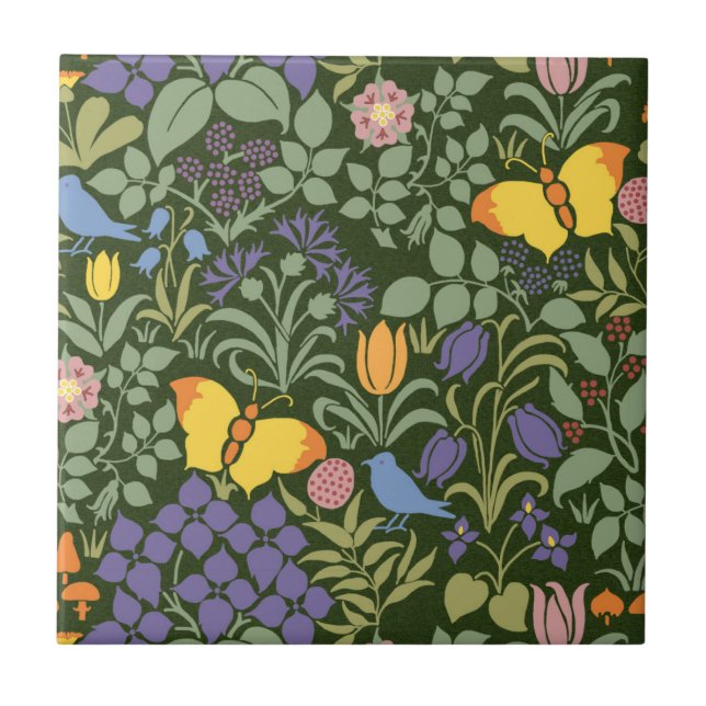 Voysey's Wildflowers Ceramic Tile (Front)