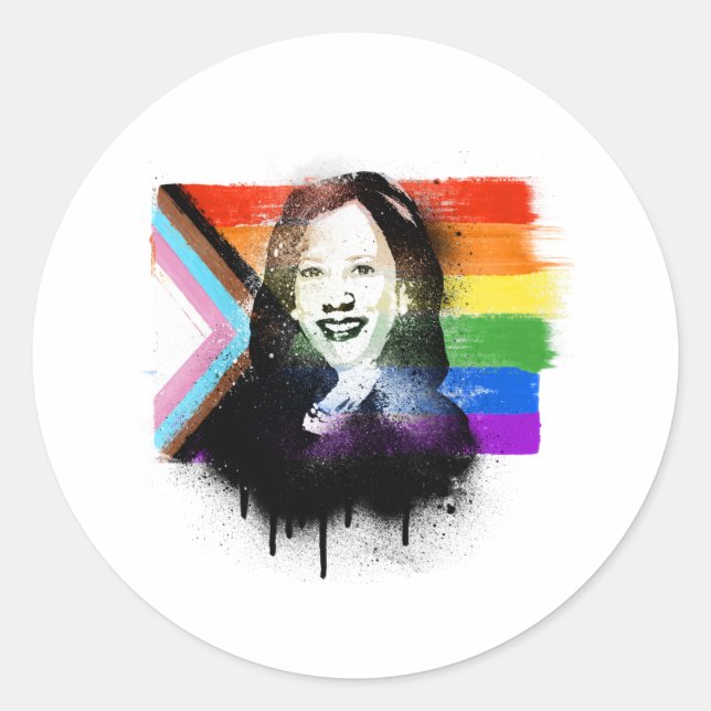 VP Kamala Harris LGBTQ Progress Pride Graffiti Classic Round Sticker (Front)