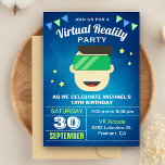 VR Game Virtual Reality Birthday Party Invitation<br><div class="desc">Amaze your guests with this cool birthday party invite featuring a child with a virtual reality headset with modern typography against a blue background. Simply add your event details on this easy-to-use template to make it a one-of-a-kind invitation.</div>