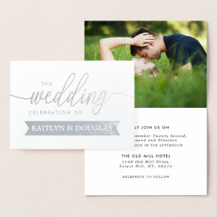 VRAI argent moderne de faire-part de mariage de