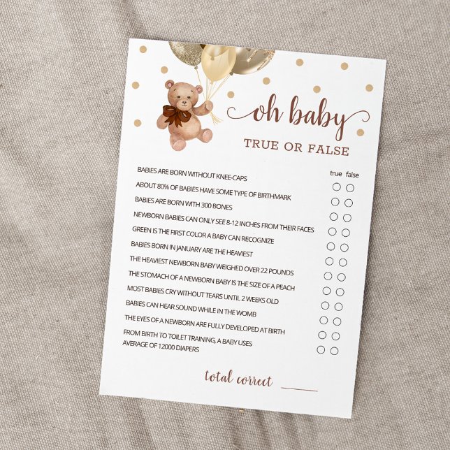 Vrai Ou Faux Faits Baby shower Partie Carte de jeu (Créateur téléchargé)