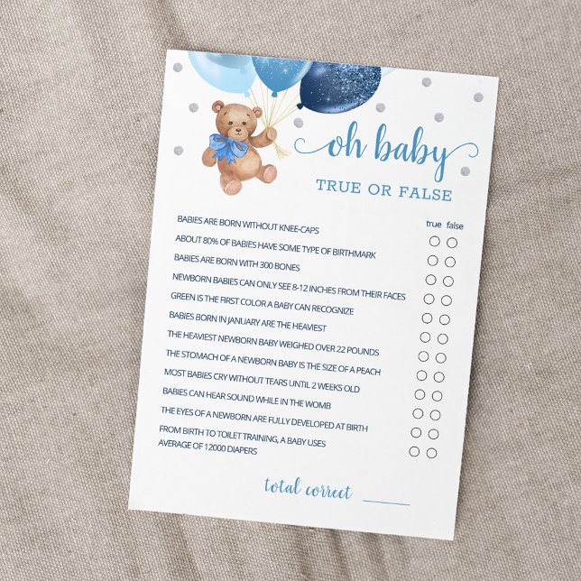 Vrai Ou Faux Faits Baby shower Partie Carte de jeu (Créateur téléchargé)