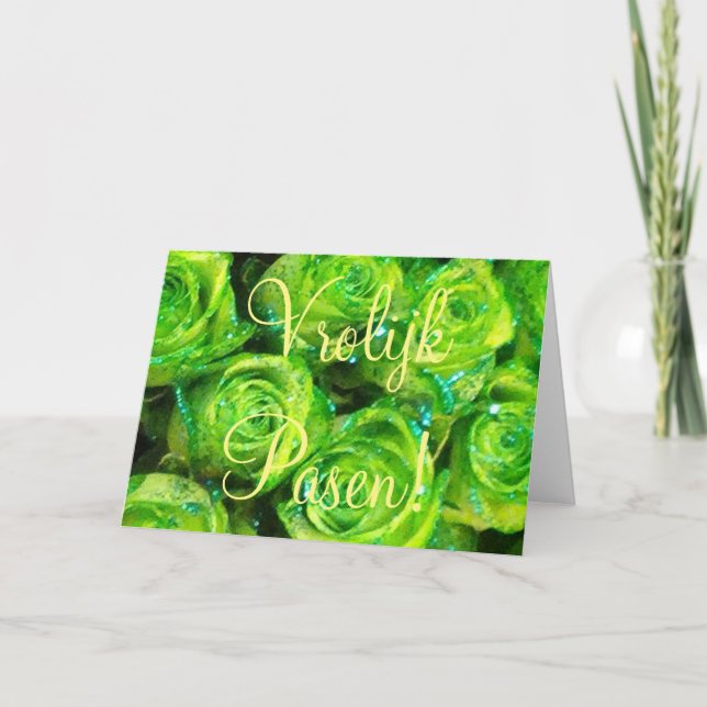 Vrolijk Pasen, Carte de Pâques Néerlandaise, Roses (Devant)