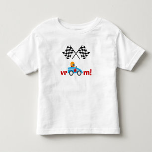 Vroom Race Car and chequered flags kids t-shirt