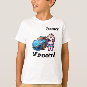"Vroom" Race Car Sloth Kawaii Customizable Boy's T-Shirt