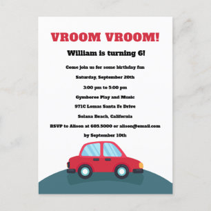Vroom Voitures Anniversaire Fête Invitation