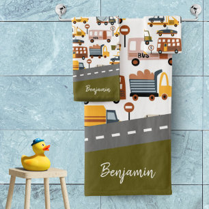 Vroom! Vroom! Car and Transportation Pattern Boy Bath Towel Set