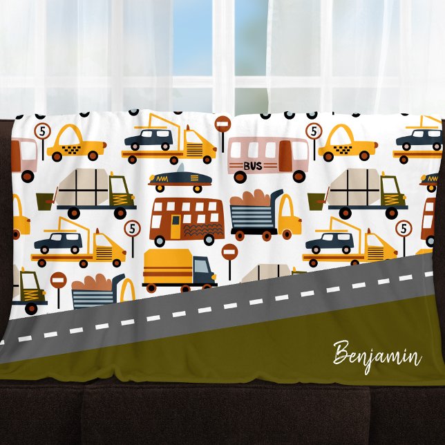 Vroom! Vroom! Car and Transportation Pattern Boy Fleece Blanket (Creator Uploaded)