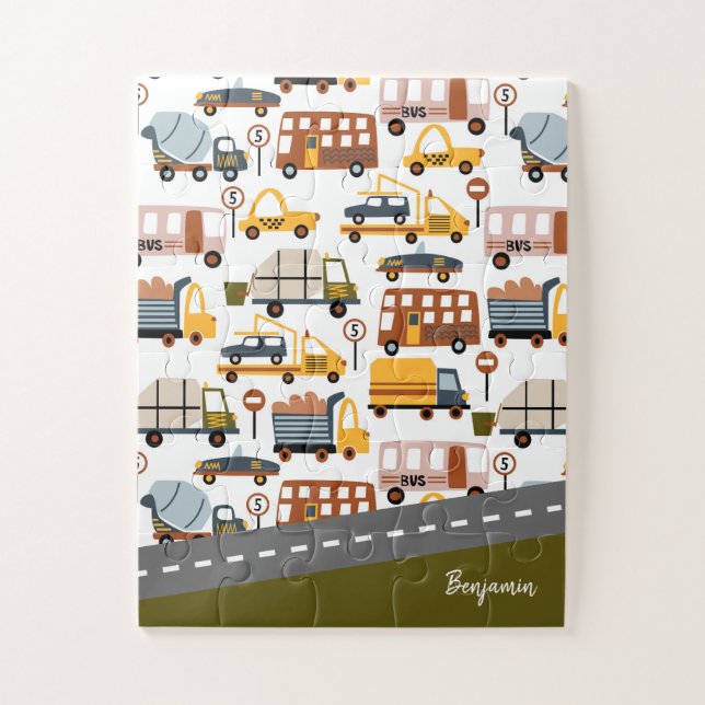 Vroom! Vroom! Car and Transportation Pattern Boy Jigsaw Puzzle (Vertical)