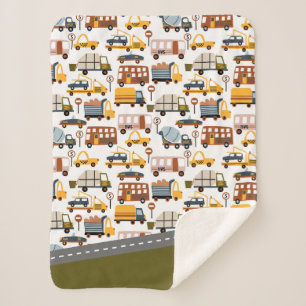 Vroom! Vroom! Car and Transportation Pattern Boy Sherpa Blanket