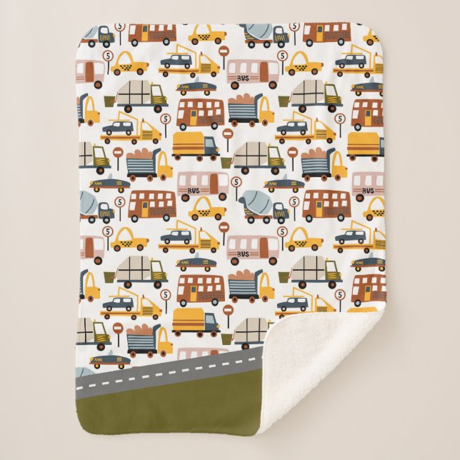 Vroom! Vroom! Car and Transportation Pattern Boy Sherpa Blanket (Front)