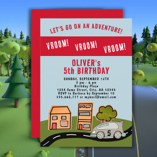 Vroom Vroom Racing Car Road House Boy Birthday  Invitation