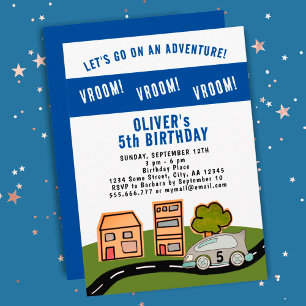 Vroom Vroom Racing Car Road House Boy Birthday Invitation
