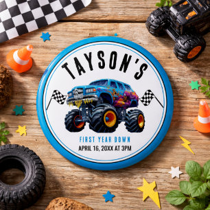 Vroom Zoom Monster Truck Boom   1st Birthday Party 1 Inch Round Button