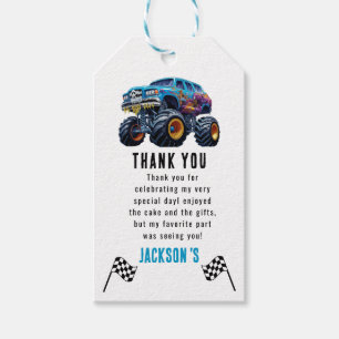 Vroom Zoom Monster Truck Boom 1st Birthday Party Gift Tags