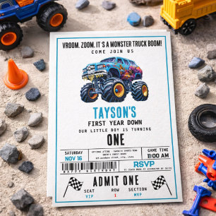 Vroom Zoom Monster Truck Boom   1st Birthday Party Invitation