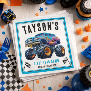 Vroom Zoom Monster Truck Boom   1st Birthday Party Napkin