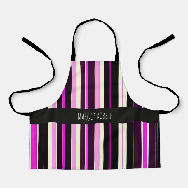 Vrtical Lines Black Pink Amou Isometric Pattern Apron (Front)