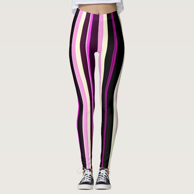 Vrtical Lines Black Pink Amou Isometric Pattern Leggings (Front)