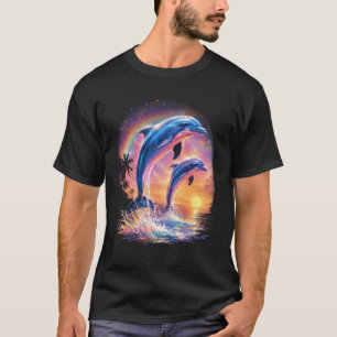 vSymphony Dolphin Meme Rainbow Sunset Ocean Marine T-Shirt